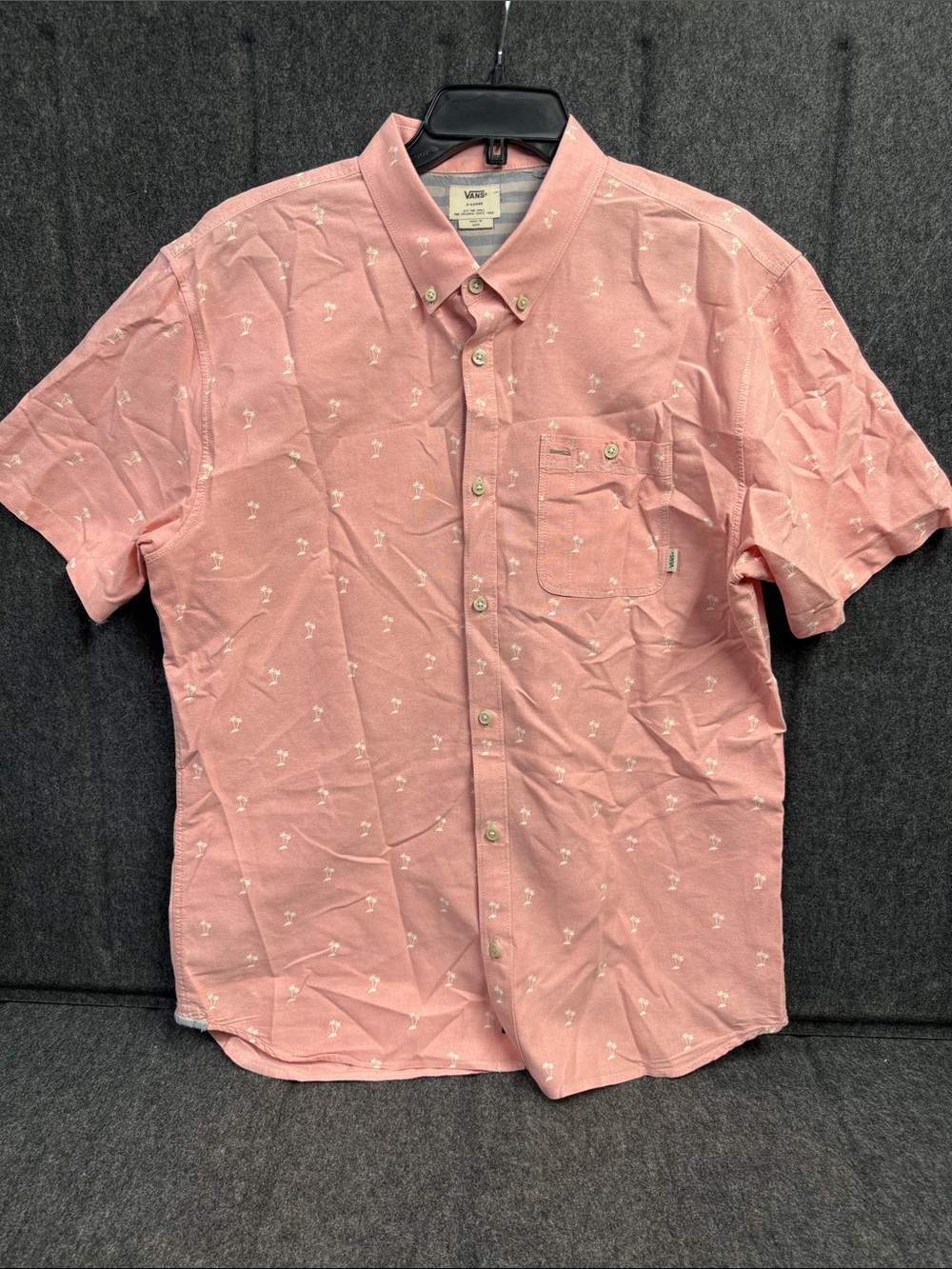 Vans Men’s Pink Short-Sleeve Button-Down with Subtle Print